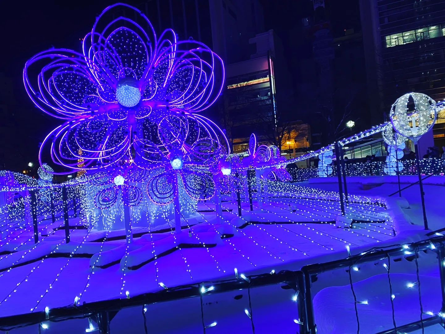 .
大通りのイルミネーション＆ミュンヘンクリスマス市🎄✨

観光客たくさんいたけど、ほぼ2丁目のミュンヘンに集まってた笑
イルミネーションはお花のところ(たぶん3丁目)がスタッフに写真を撮ってもらえ？て？印刷してくれる？みたいなやつがあって、そこだけ並んでたかな🍬

ミュンヘンでかわいいトナカイのホットチョコ飲んで、ローストアーモンド買えて満足満足♥️
ローストアーモンドは買ったやつ写真撮るの忘れちゃったけどカップはXLサイズでチェリーとカカオの2種類にしてもらったよ😌

他にもミュンヘンっぽいもの食べた