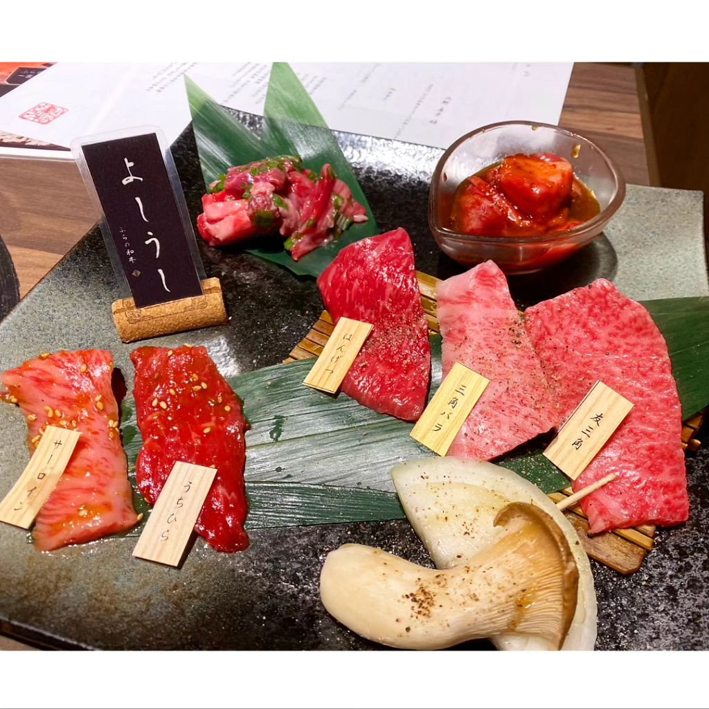 .
お肉が食べたくて食べたくて初よしうしに💨

昔のあさんが、よしうしは結構重たいから安めのコースがちょうどいいよって言ってたのを覚えてたからそれに倣ってみた👌

結果とてもちょうど良かった〜〜のあさんありがとうございます🎉🎉

ホルモンいらないですって予約のときに書いたら野菜に変えてくれた🙏
ホルモンって飲み込み時わからなくない？？🫥

ほぼ初めて焼き肉屋さんで自分でお肉焼いたのだけど…
やっぱり焼き慣れてない？からか、最初に店員さんが焼いてくれた1枚目が1番美味しかった♥️笑

お会計のとき話しかけて